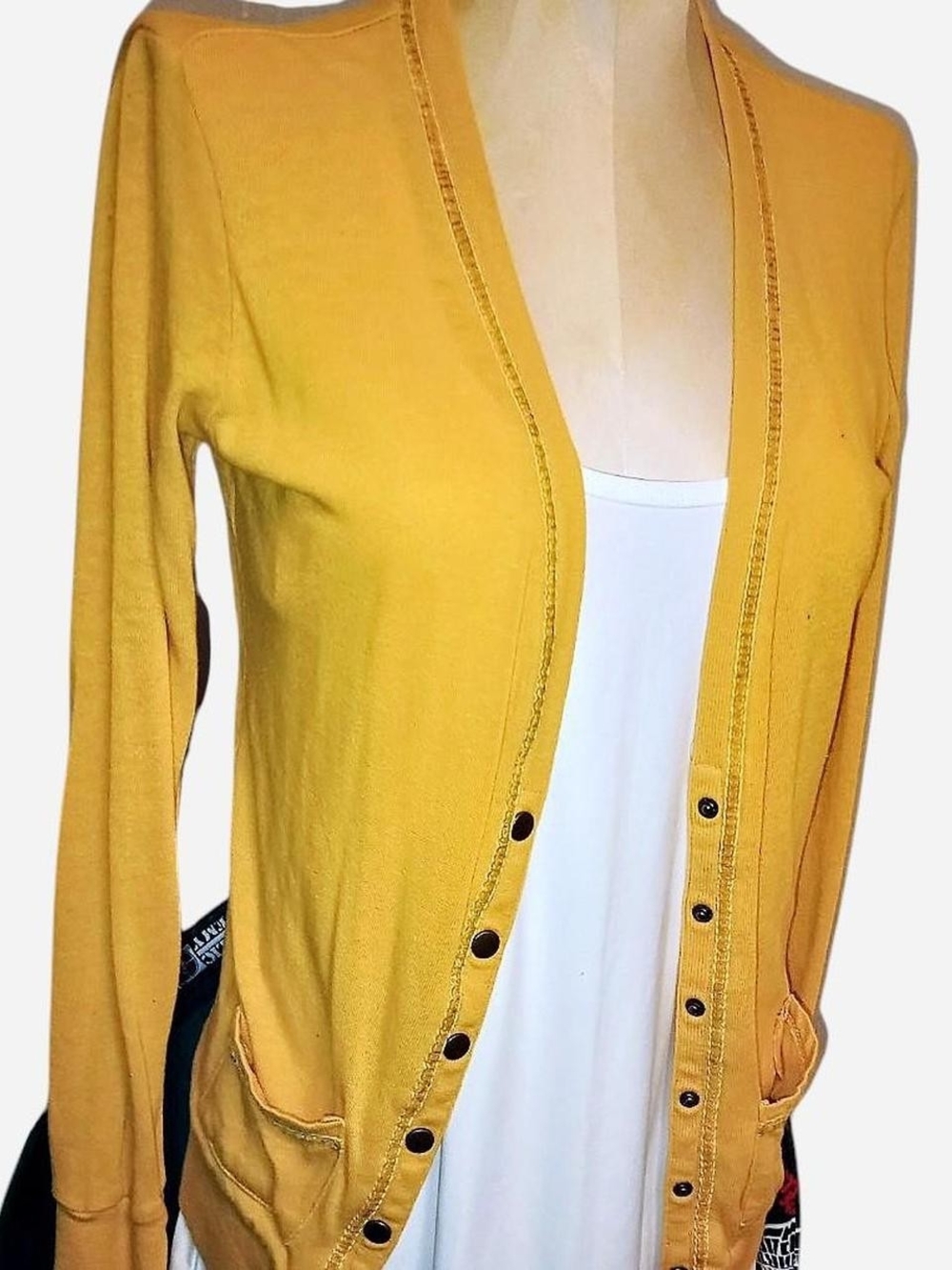 Tory Burch Mustard Yellow Open-Front Cardigan with Buttons